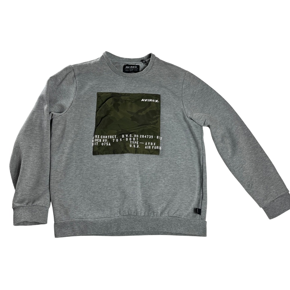 AVIREX Gray Camo Panel Crewneck Sweatshirt Military Streetwear‎ L